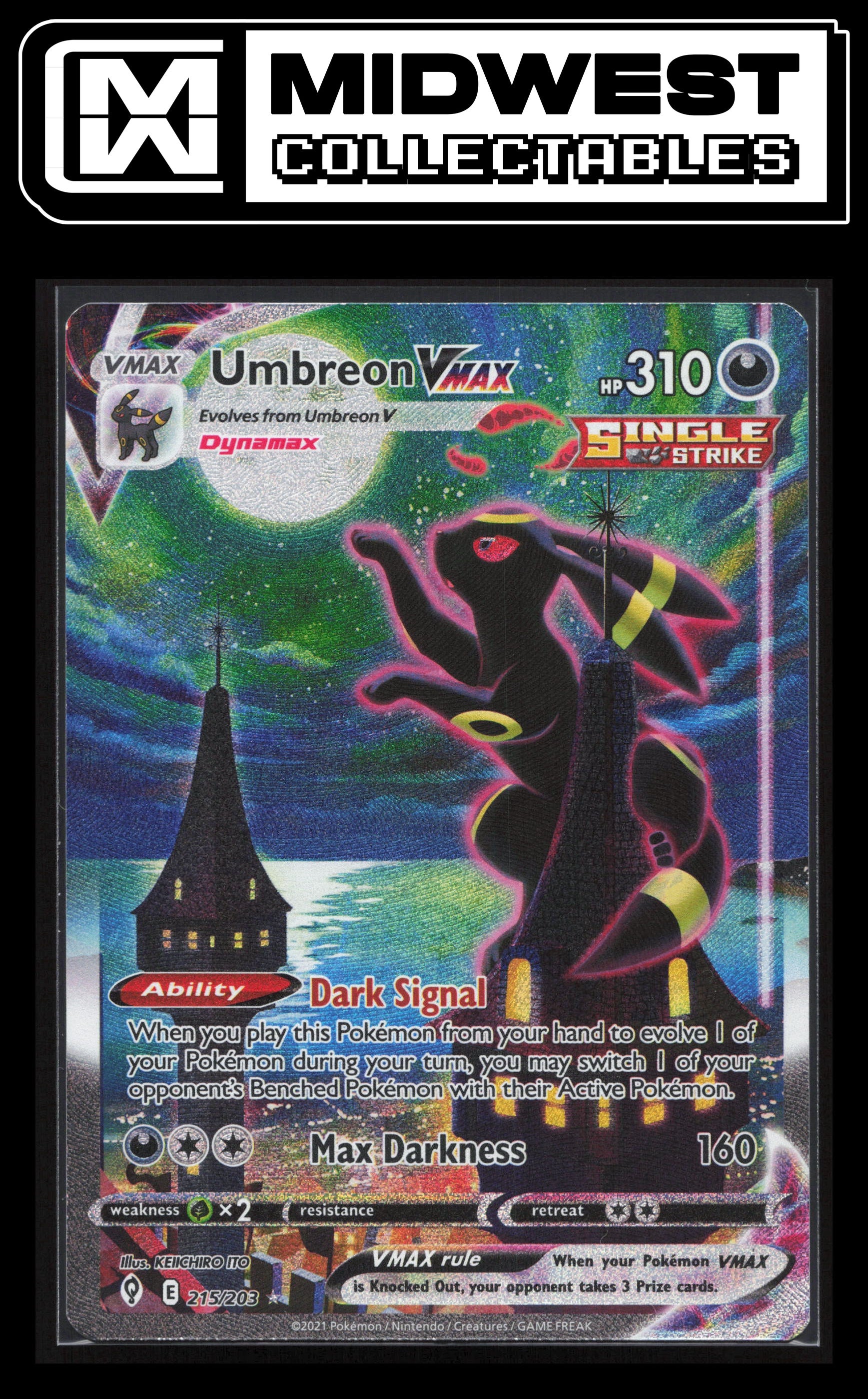 Pokémon Umbreon VMAX (Alternate Art Secret) - SWSH07: Evolving Skies #215/203 - Card ID# 10074