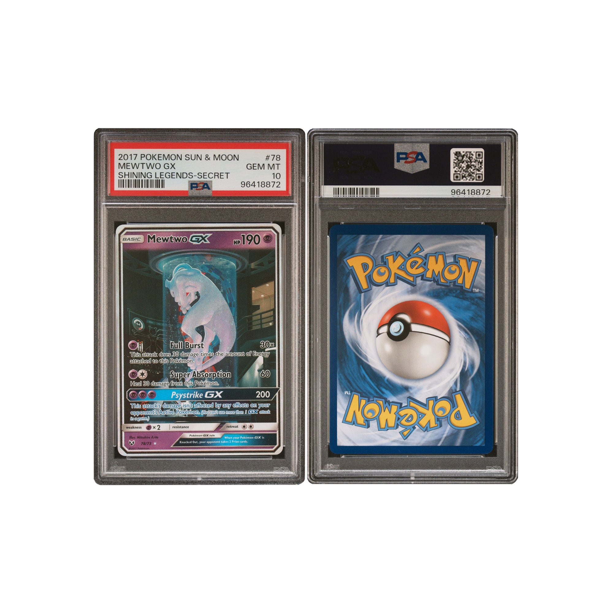 Pokémon 2017 Shining Legends Mewtwo GX #78 PSA 10 GEM MINT [96418872]