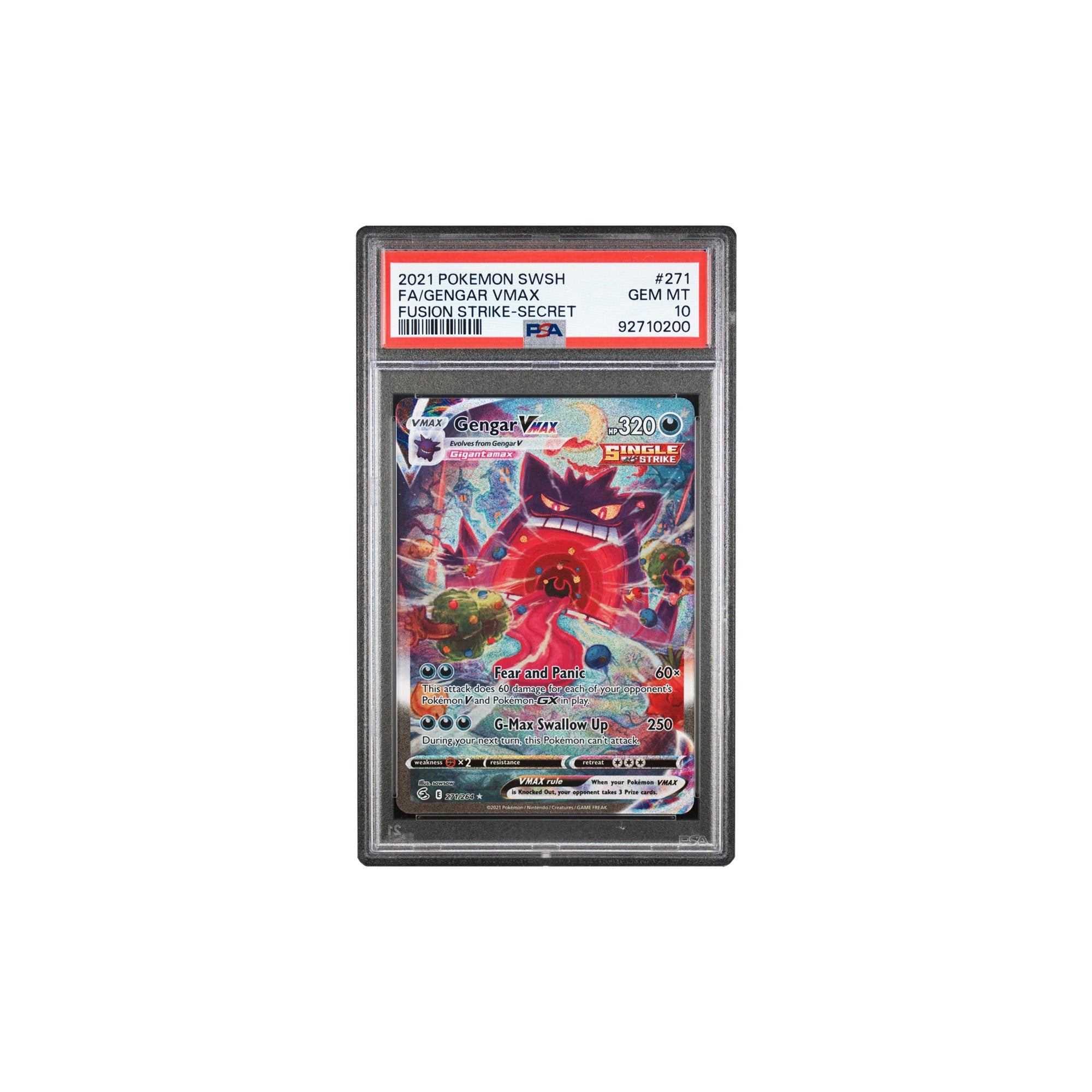 Pokémon 2021 Fusion Strike Gengar VMAX (Alternate Art) #271 PSA 10 GEM MINT [92710200]